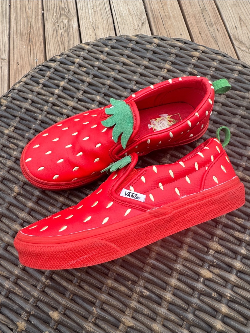 Vans Kids Strawberry Slip-On Sneakers - Red with Green Accents - Picture 3 of 4